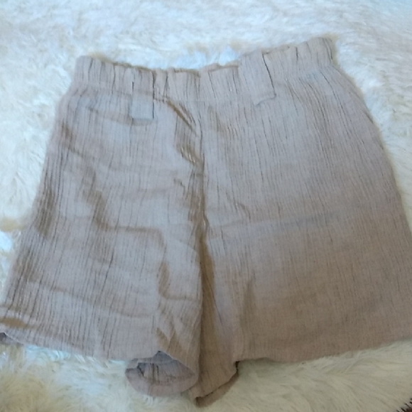 Women's Tan Linen Shorts High Waist - Picture 1 of 2